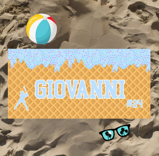Personalized Ice Cream Drip Baseball Beach Towel - Baby Blue